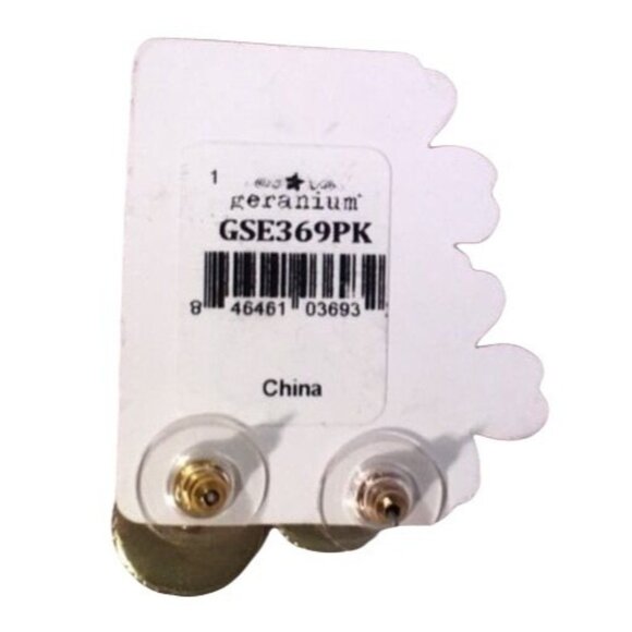 Geranium Earrings Studs Pink Enamel Gold Bows Twee Kidcore - Picture 2 of 2